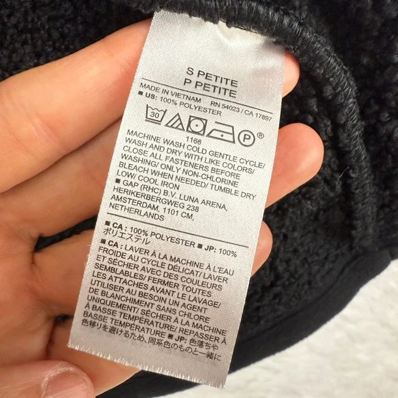 Banana‎ Republic Womens Sherpa Bomber Jacket Size S Petite Black Zip Cozy Winter - Picture 10 of 11